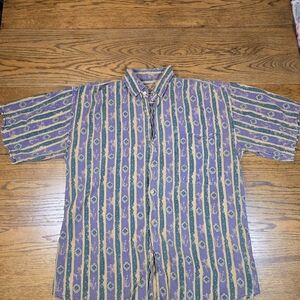 Vintage Coliseum Western Shirt Short Sleeve Button Up Aztec Stripe Medium